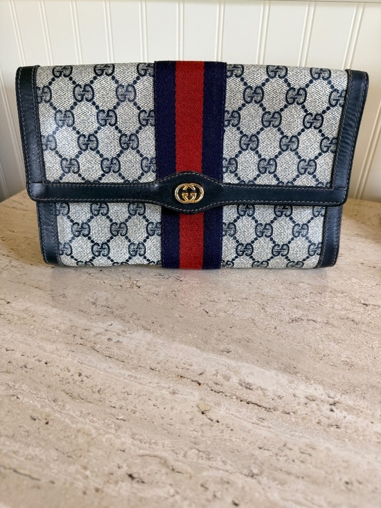 Gucci Handbags - Gucci Parfums Clutch Bag Vintage Blue & Red Stripe
